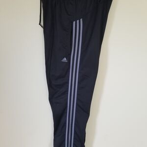 Adidas Black Track Pants with Gray Stripes